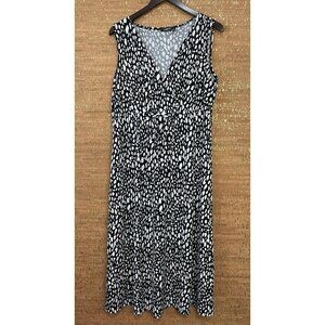 elementz Womens Dress Sz XL Black White Animal Print Sleeveless Midi V Neck